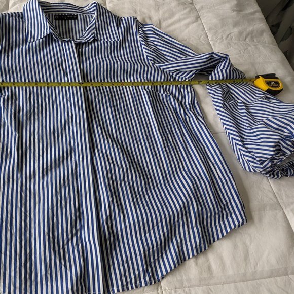 Women's 1X Striped Blouse Puffy Sleeves - Picture 13 of 14